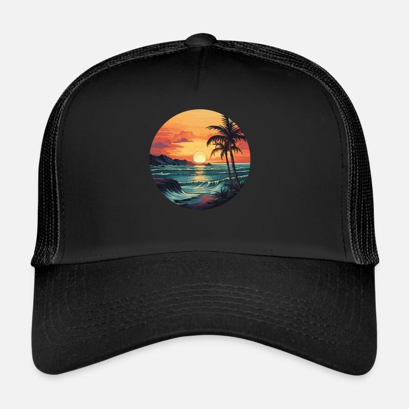 Île tropicale Sunset Palm Beach Casquette trucker 