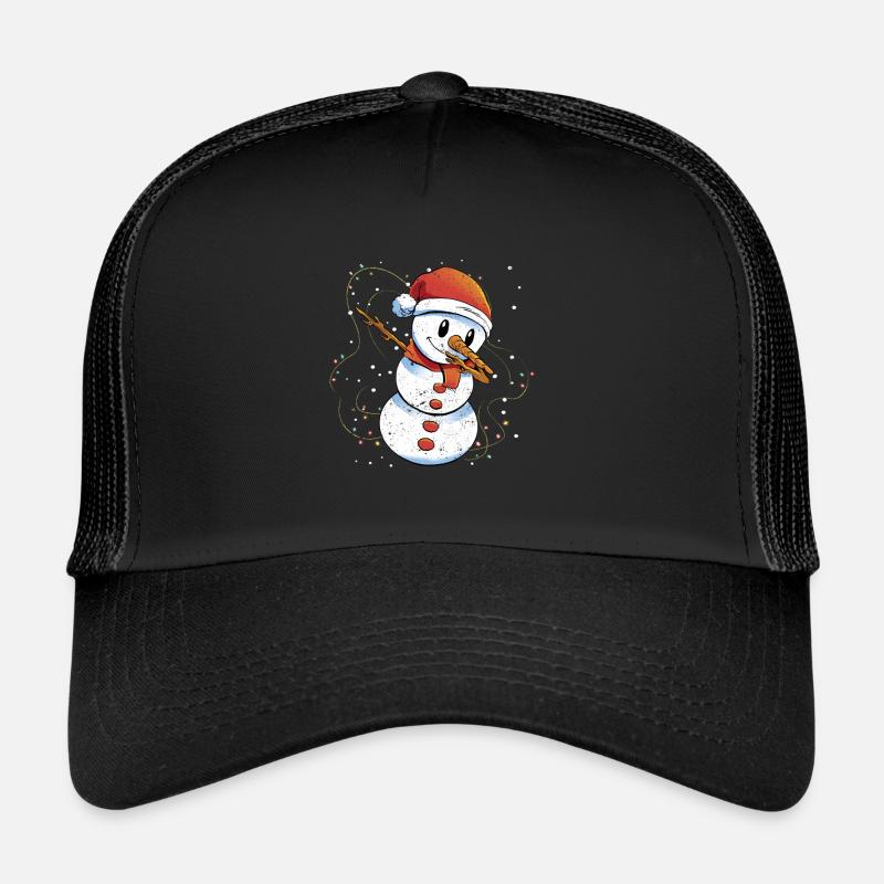 Niedlicher tupfender Schneemann Weihnachtslichter - Trucker Cap - Schwarz/Schwarz