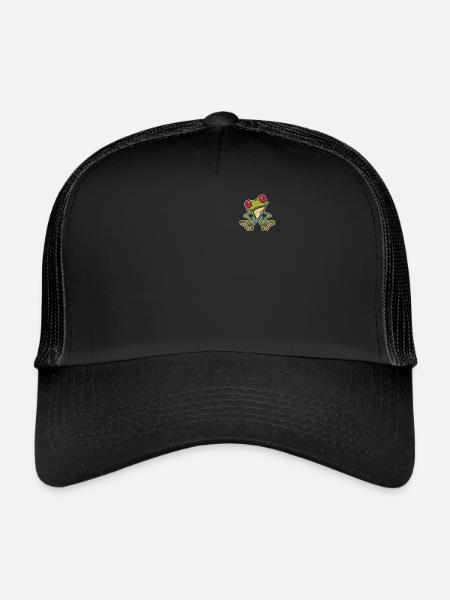 Logo Emblème Animaux Costa Rica Amoureux Arbre aux yeux rouges - Casquette trucker  - noir/noir - Devant