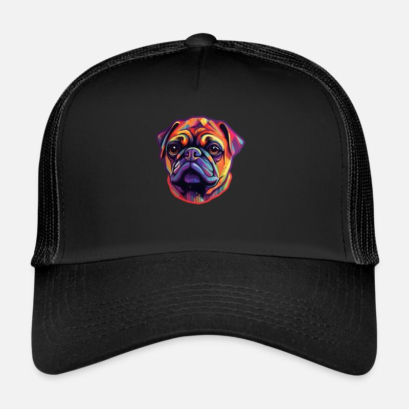 Mops Regenbogenfarben - Trucker Cap - Schwarz/Schwarz