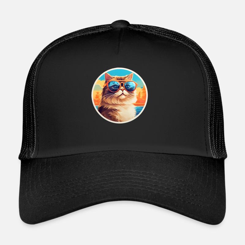 Katze mit Sonnenbrille - Trucker Cap - Schwarz/Schwarz
