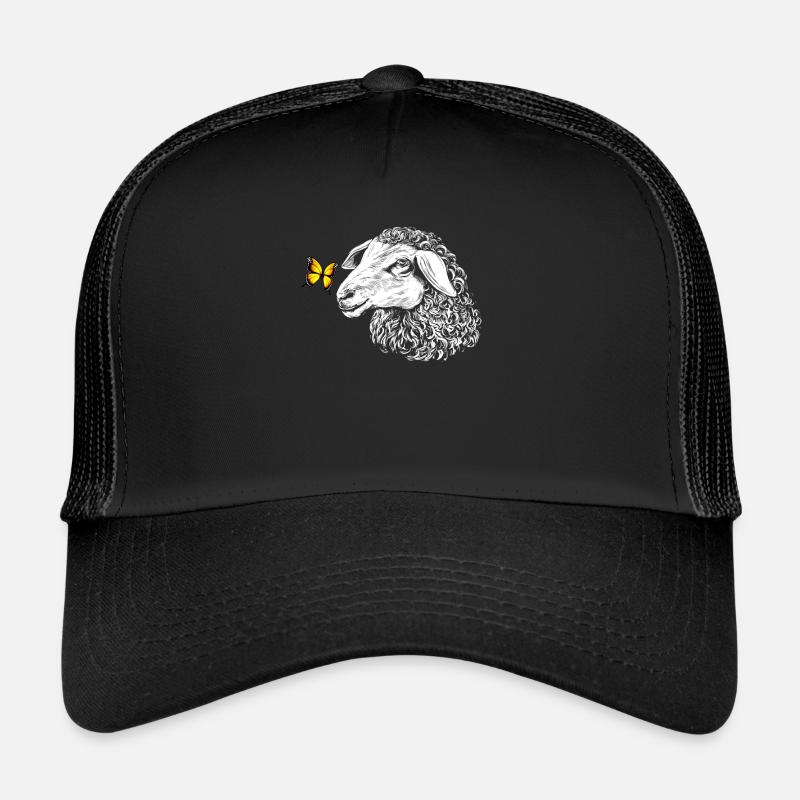 Schaf mit Schmetterling - Trucker Cap - Schwarz/Schwarz