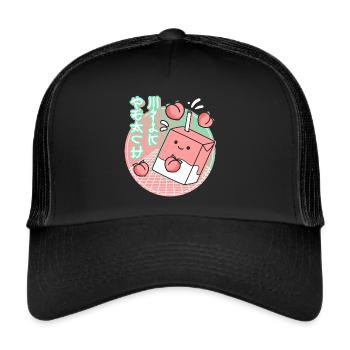 Kawaii Peach Drink 80s 90s Vaporwave Anime - Trucker Cap - Schwarz/Schwarz - Vorne
