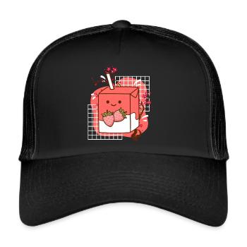Kawaii Strawberry Milk 90s Retro - Trucker Cap - Schwarz/Schwarz - Vorne