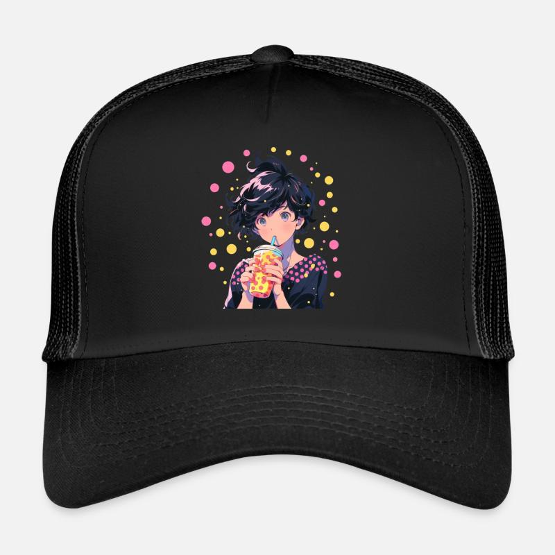Anime et Boba Bubble Tea - Casquette trucker - noir/noir