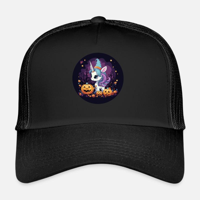 Licorne d’Halloween: Coucher de soleil de minuit et chapeau de sorcière Casquette trucker 