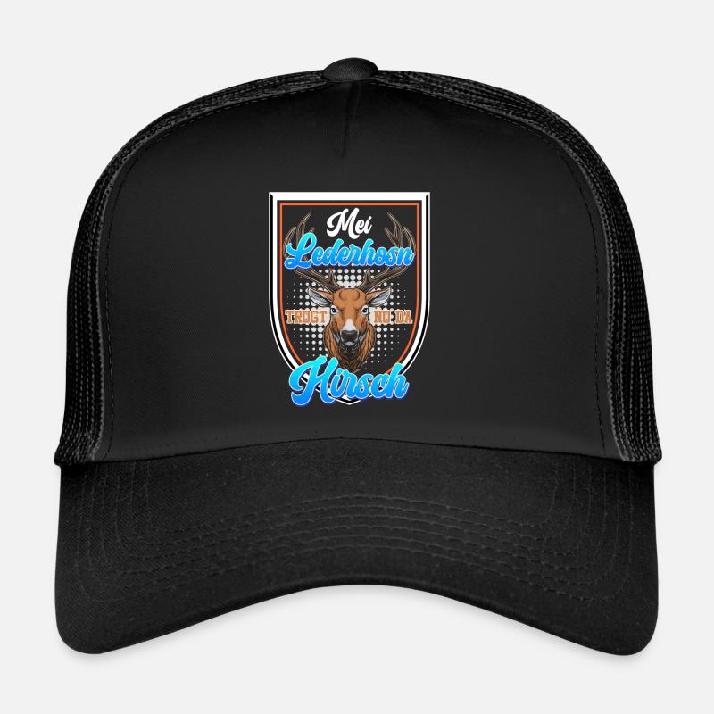 Mei Lederhosn Trogt no da Hirsch Bayerisch - Trucker Cap - Schwarz/Schwarz