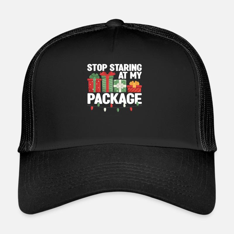 Stop Staring At My Package Funny Christmas Trucker Cap