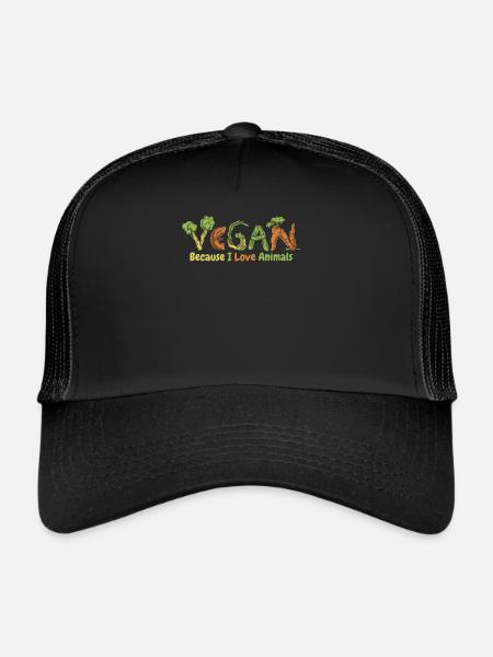 Parce que j’aime les animaux végétaliens végétaliens à base de plantes - Casquette trucker  - noir/noir - Devant