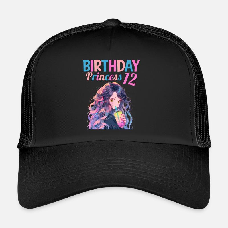 Anime Mandga Boba Bubble Tea 12th Birthday Trucker Cap