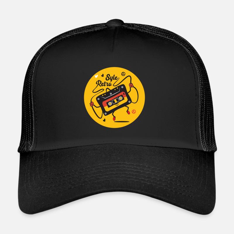 Cassette retro style 70 avec humour style BD - Casquette trucker - noir/noir