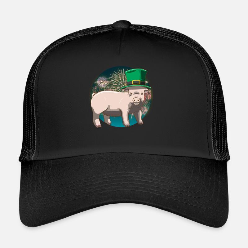Glücksschwein Silvester Neujahr - Trucker Cap - Schwarz/Schwarz