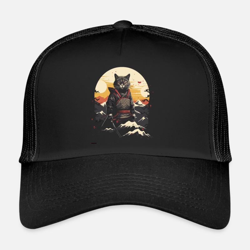 Japanese Samurai Kitty Swordplay Trucker Cap