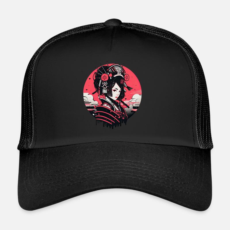 Asien 80er Japanischer Retro Samurais Samurai - Trucker Cap - Schwarz/Schwarz