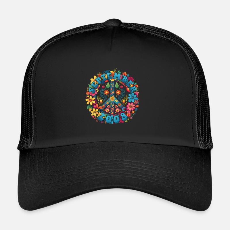 Flower Power Hippie Geburstag - September 2008 - Trucker Cap - Schwarz/Schwarz