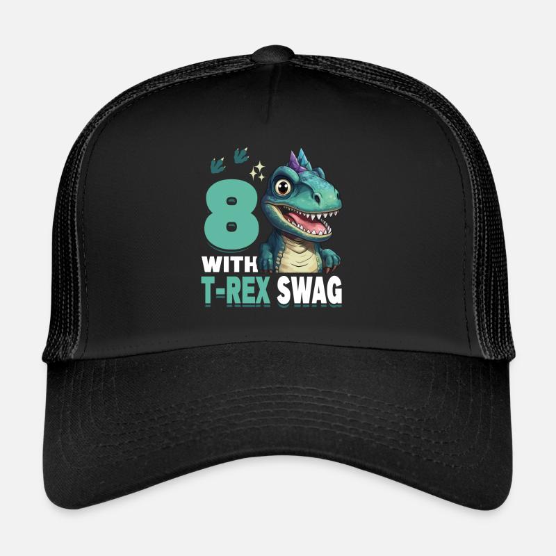 8th Year Roar Celebrate 8 With T-Rex Swag Dinosaur - Trucker Cap - black/black