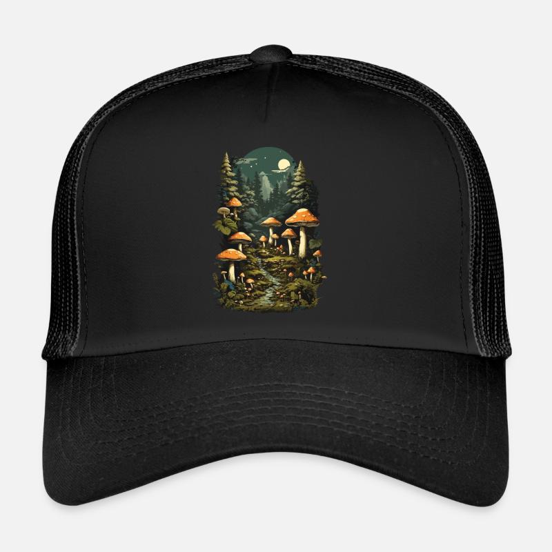 Magic mushroom night a retro mushroom picker design Trucker Cap