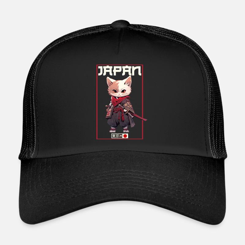 Asia Cat Japanese Samurai Samurai - Trucker Cap - black/black