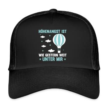 Heißluftballon Ballonfahrer Gasballon Höhenangst - Trucker Cap - Schwarz/Schwarz - Vorne