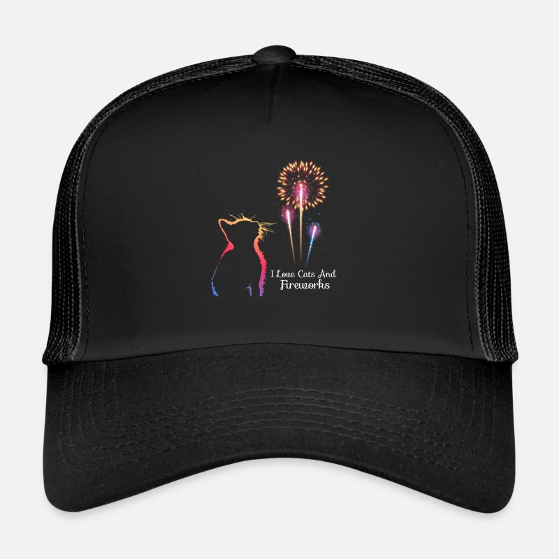 J’adore les chats et les feux d’artifice Casquette trucker 