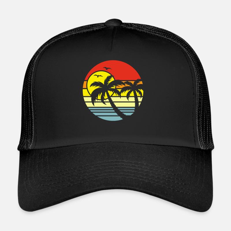 Sunset Palm Trees Sea Trucker Cap