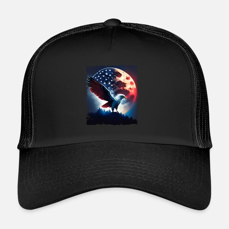 Aigle américain sous la Lune avec drapeau américain Casquette trucker 