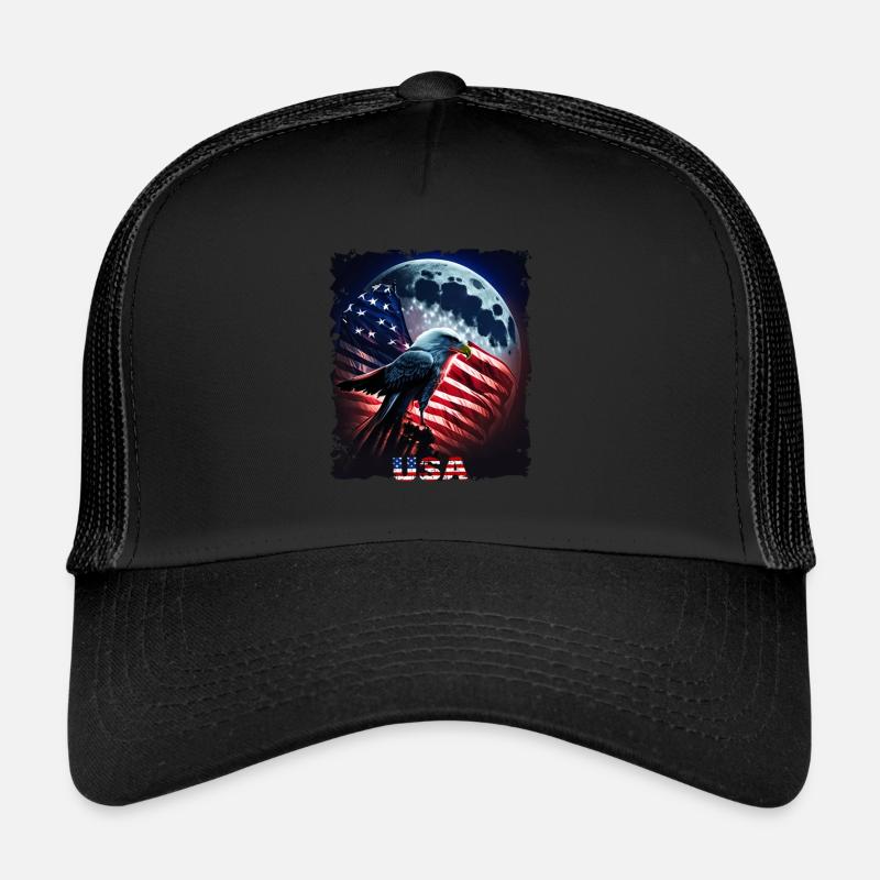 Aigle américain sous la Lune avec drapeau américain Casquette trucker 