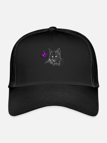 Renard esthétique avec papillon - Casquette trucker  - noir/noir - Devant