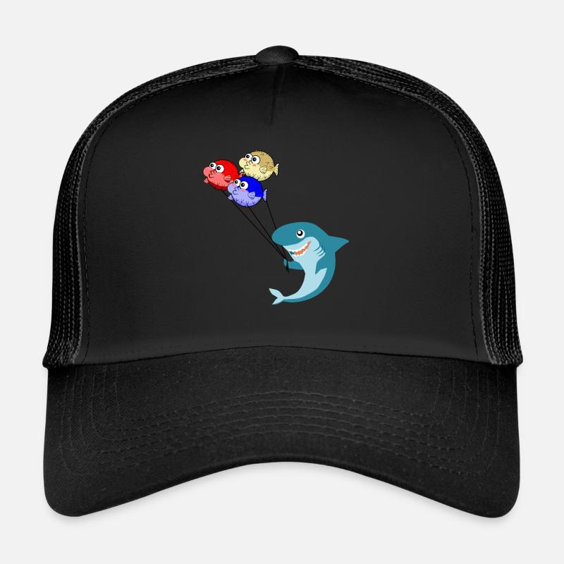 Shark with puffer fish balloons puffer fish Trucker Cap