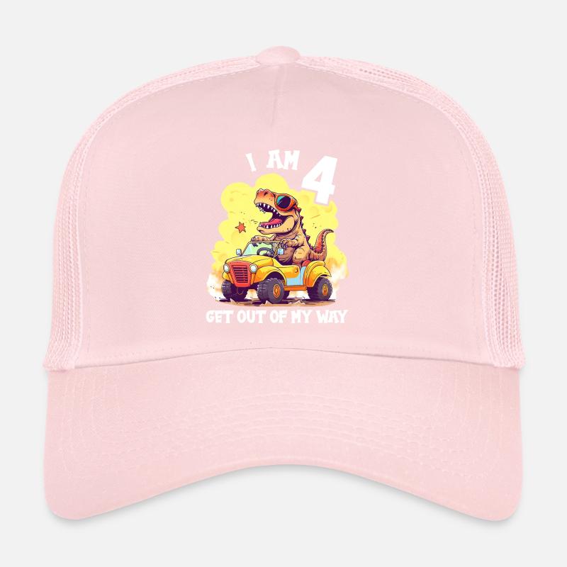 T-Rex conduit un camion monstre J’ai 4e anniversaire Casquette trucker 