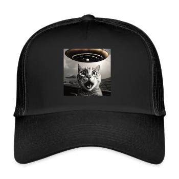 Funny Anxious Cats Selfie UFO Alien - Trucker Cap - black/black - Front