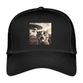 Funny Anxious Cats Selfie UFO Alien - Trucker Cap - black/black - Front
