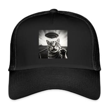 Funny Anxious Cats Selfie UFO Alien - Trucker Cap - black/black - Front