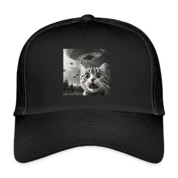 Funny Anxious Cats Selfie UFO Alien - Trucker Cap - black/black - Front