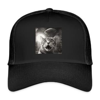 Funny Anxious Cats Selfie UFO Alien - Trucker Cap - black/black - Front