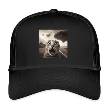 Funny Anxious Cats Selfie UFO Alien - Trucker Cap - black/black - Front