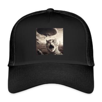 Funny Anxious Cats Selfie UFO Alien - Trucker Cap - black/black - Front