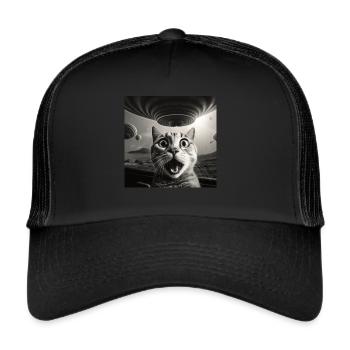 Funny Anxious Cats Selfie UFO Alien - Trucker Cap - black/black - Front