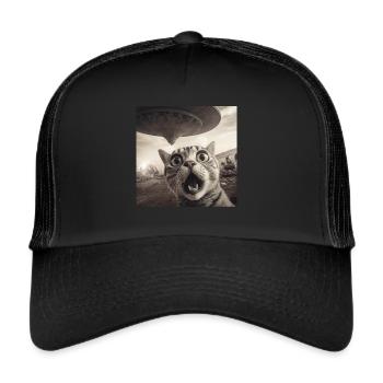 Funny Anxious Cats Selfie UFO Alien - Trucker Cap - black/black - Front