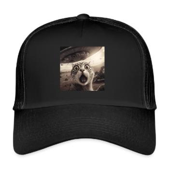 Funny Anxious Cats Selfie UFO Alien - Trucker Cap - black/black - Front