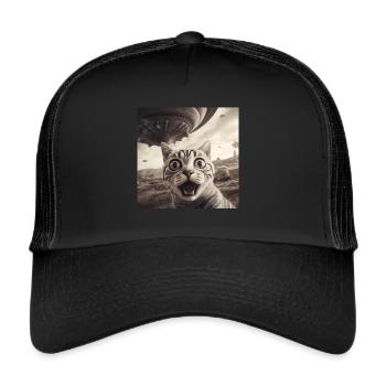Funny Anxious Cats Selfie UFO Alien - Trucker Cap - black/black - Front