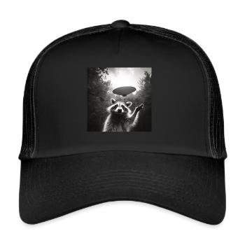 Funny Frightened Raccoon Selfie UFO Alien - Trucker Cap - black/black - Front