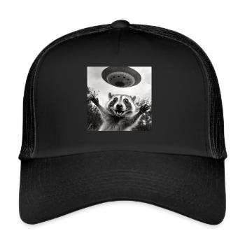 Funny Frightened Raccoon Selfie UFO Alien - Trucker Cap - black/black - Front