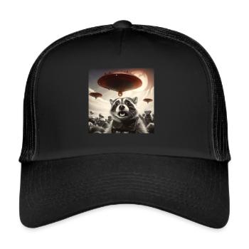 Funny Frightened Raccoon Selfie UFO Alien - Trucker Cap - black/black - Front