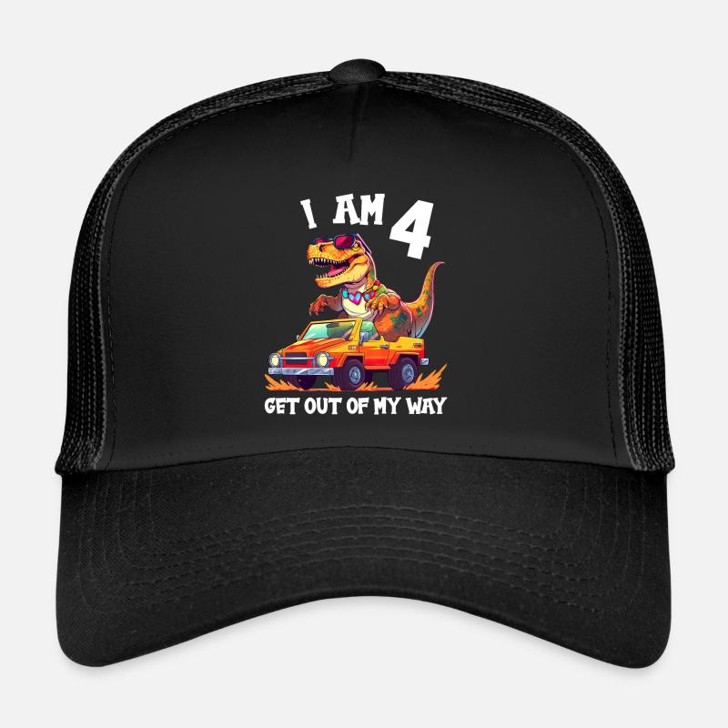 T-Rex conduit un camion monstre J’ai 4e anniversaire Casquette trucker 