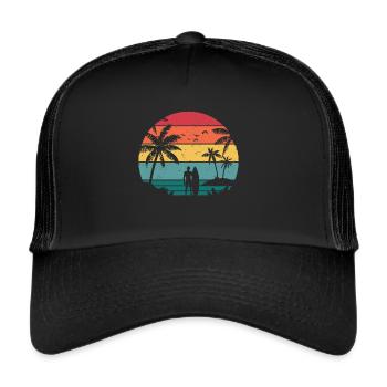 Vintage Surfer Retro Surfing Beach Surf - Trucker Cap - black/black - Front