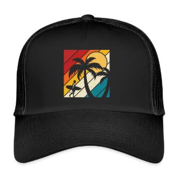 Vintage Surfer Retro Surfing Beach Surf - Trucker Cap - black/black - Front