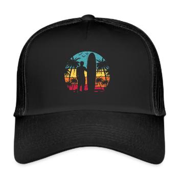 Vintage Surfer Retro Surfing Beach Surf - Trucker Cap - black/black - Front