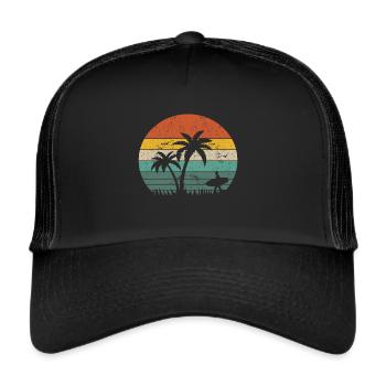 Vintage Surfer Retro Surfing Beach Surf - Trucker Cap - black/black - Front