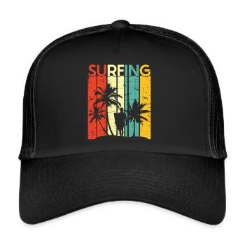 Vintage Surfer Retro Surfing Beach Surf - Trucker Cap - black/black - Front